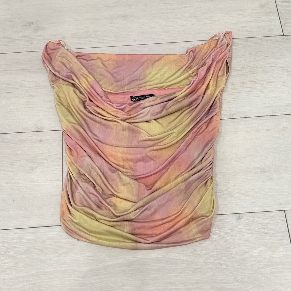 Zara Pink and Yellow Draped Top